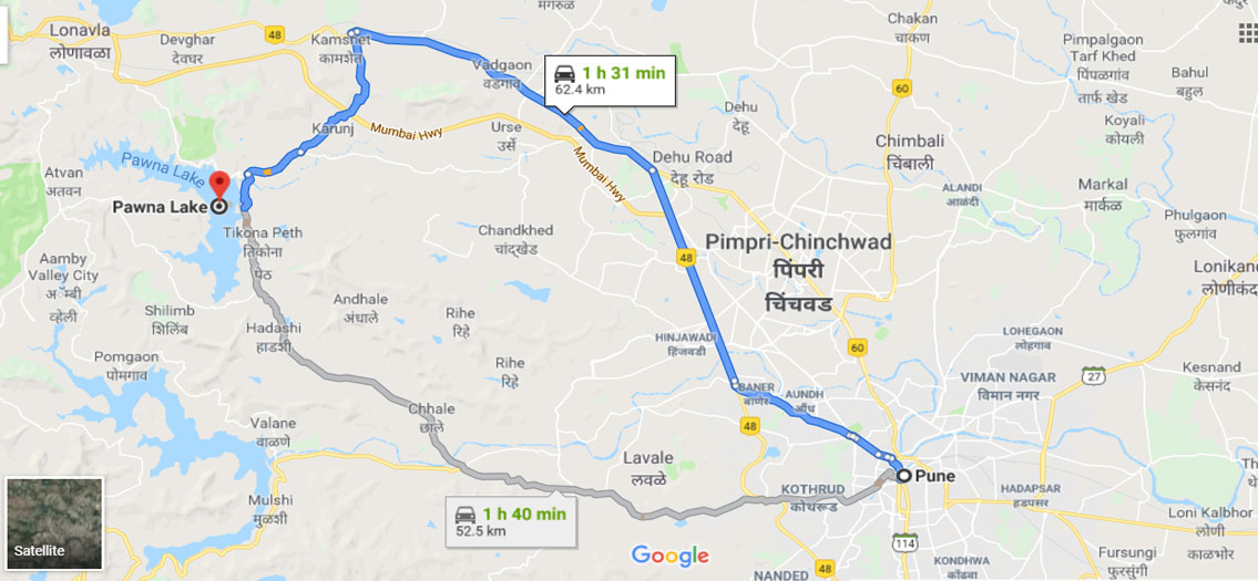 pawna lake camping map from Pune